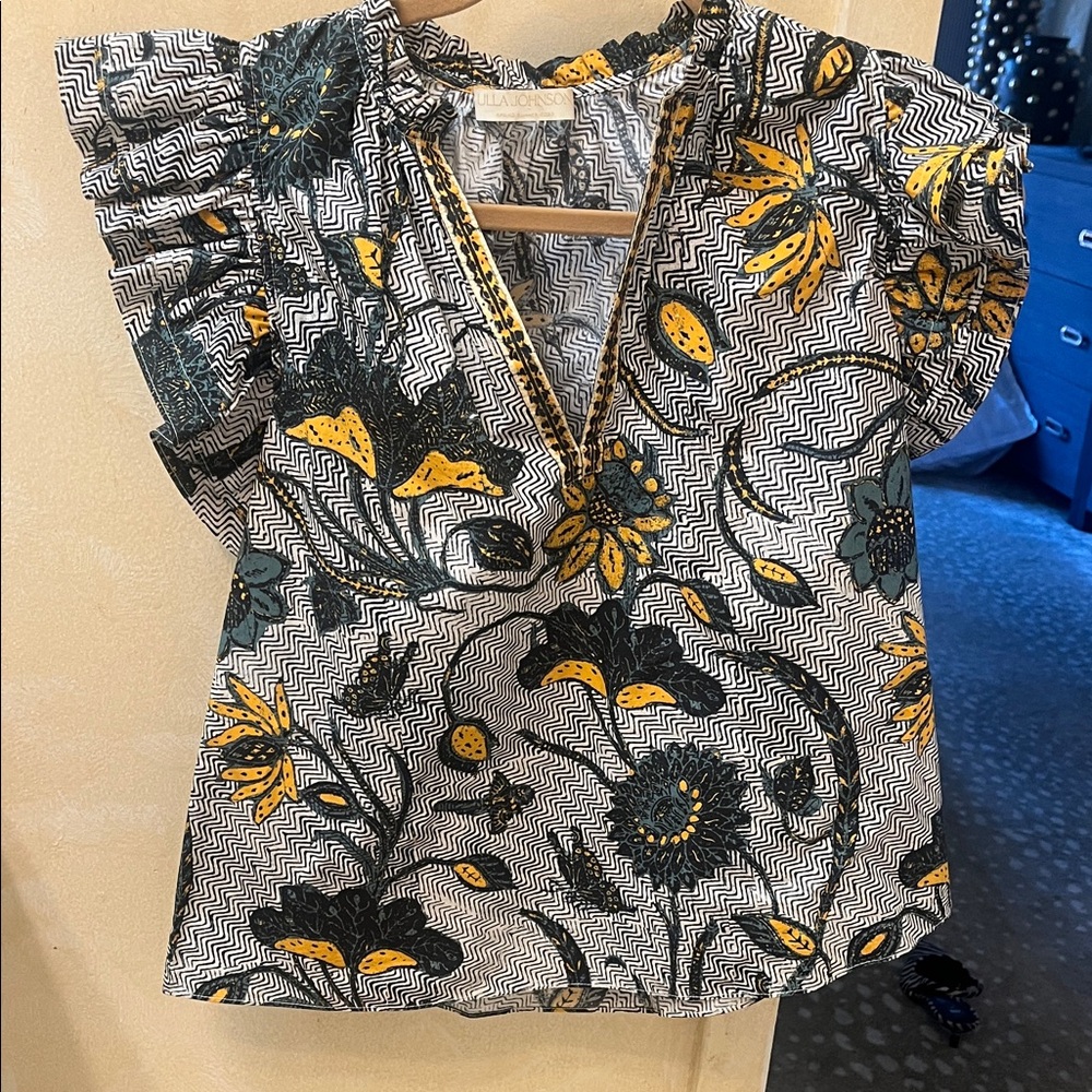 Ulla Johnson Black and Yellow Patterned Top
